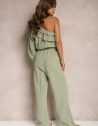  Salopetă Verde de Bumbac cu Croială Asimetrică cu Elastic în Talie și Volan Begelia