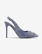  Sandale Albastre cu toc stiletto cu călcâi deschis și ornament cu zirconii Aignella