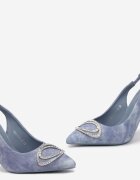  Sandale Albastre cu toc stiletto cu călcâi deschis și ornament cu zirconii Aignella