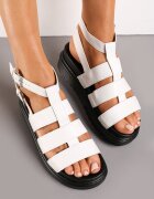  Sandale Albe Tip Gladiator cu Două Catarame și Platformă Nimexia
