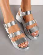  Sandale Argintii cu Platformă Tip Gladiator cu Catarame Wornia