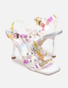  Sandale Argintii cu toc cu barete transparente decorate cu zirconii Luxnia