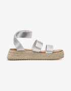  Sandale Argintii din Material Elastic pe Platformă Împletită Leopard