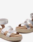  Sandale Argintii din Material Elastic pe Platformă Împletită Leopard