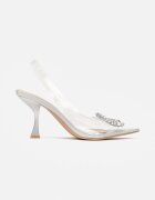  Sandale Argintii Transparente cu toc Stiletto cu cataramă cu zirconii Orchia