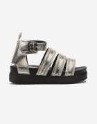  Sandale Aurii Gladiator Decorate cu Fermoare pe Barete Închise cu Cataramă Xerria
