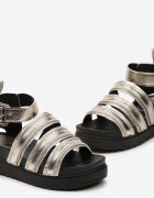 Sandale Aurii Gladiator Decorate cu Fermoare pe Barete Închise cu Cataramă Xerria