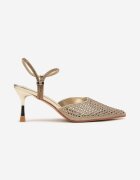  Sandale Aurii Slingback cu toc Stiletto cu vârf ascuțit cu Zirconiu Dimena