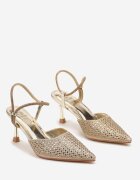  Sandale Aurii Slingback cu toc Stiletto cu vârf ascuțit cu Zirconiu Dimena