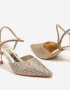  Sandale Aurii Slingback cu toc Stiletto cu vârf ascuțit cu Zirconiu Dimena