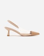  Sandale Bej din Imitație de Piele cu Toc Tip Kitten Heel cu Elemente Transparente Gravia