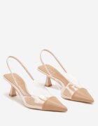  Sandale Bej din Imitație de Piele cu Toc Tip Kitten Heel cu Elemente Transparente Gravia