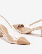  Sandale Bej din Imitație de Piele cu Toc Tip Kitten Heel cu Elemente Transparente Gravia