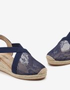  Sandale bleumarin pe pană împletită cu dantelă pe partea superioară Leirphio