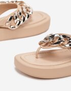  Sandale Flip-flop Bej cu o curea decorativă cu lanț și șiret în jurul gambei Fephira