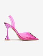 Sandale Fuchsia cu Toc Clepsidră și Baretă Transparentă și Stea cu Zirconii Dakari