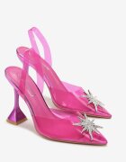  Sandale Fuchsia cu Toc Clepsidră și Baretă Transparentă și Stea cu Zirconii Dakari