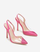  Sandale Fuchsia cu toc stiletto cu inserție transparentă și zirconii Middi