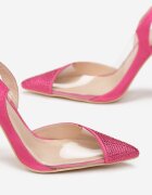  Sandale Fuchsia cu toc stiletto cu inserție transparentă și zirconii Middi