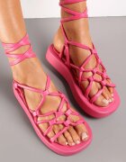  Sandale Fucsia cu talpă plată legate pe gambă Evika