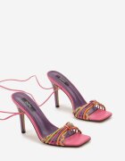  Sandale Fucsia cu toc stiletto și legătură decorativă la gleznă Jocelinna