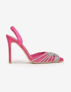  Sandale Fucsia de satin cu toc stiletto cu zirconii Capho