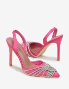  Sandale Fucsia de satin cu toc stiletto cu zirconii Capho