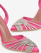  Sandale Fucsia de satin cu toc stiletto cu zirconii Capho