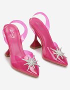  Sandale Fucsia din silicon cu toc clepsidră cu zirconii Meley