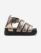  Sandale Gladiator Șampanie Decorate cu Fermoare pe Bretele Închise cu Cataramă Xerria
