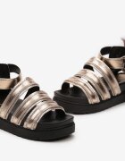  Sandale Gladiator Șampanie Decorate cu Fermoare pe Bretele Închise cu Cataramă Xerria