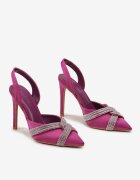  Sandale Mov Decorate cu Zirconii cu Barete cu Toc Stiletto Handla