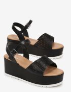  Sandale Negre cu platformă cu pană și baretă decorativă Gioane