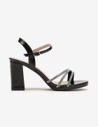 Sandale Negre cu toc bloc Ornamentate cu Zirconii Nelsabeth