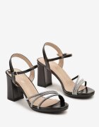 Sandale Negre cu toc bloc Ornamentate cu Zirconii Nelsabeth