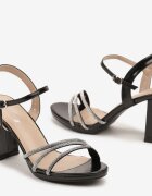  Sandale Negre cu toc bloc Ornamentate cu Zirconii Nelsabeth