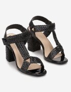  Sandale Negre cu toc gros decorate cu motiv împletit Sednatih