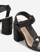  Sandale Negre cu toc gros decorate cu motiv împletit Sednatih