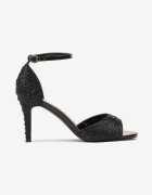  Sandale Negre cu Toc Stiletto Decorate cu Zirconii Nialuna