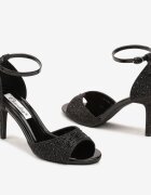 Sandale Negre cu Toc Stiletto Decorate cu Zirconii Nialuna
