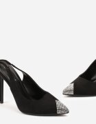  Sandale Negre cu vârf decorat cu strasuri și legătură în jurul gambei pe toc stiletto Hlienoma