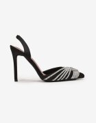  Sandale Negre Din satin Cu toc cui Cu zirconii Capho