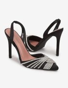  Sandale Negre Din satin Cu toc cui Cu zirconii Capho
