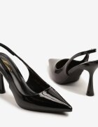  Sandale Negre Lăcuite cu toc cui tip slingback Ulios