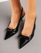  Sandale Negre Sling-Back pe toc pisicuță cu fundă decorativă Avienne