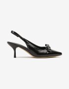  Sandale Negre Sling-Back pe toc pisicuță cu fundă decorativă Avienne