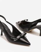  Sandale Negre Sling-Back pe toc pisicuță cu fundă decorativă Avienne