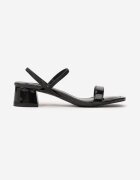  Sandale negre slip-on cu toc gros și vârf pătrat Leanora
