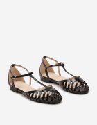  Sandale Negre Vices pe Talpă Plată Decorate cu Barete cu Închidere la Gleznă Phaedrana