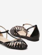  Sandale Negre Vices pe Talpă Plată Decorate cu Barete cu Închidere la Gleznă Phaedrana